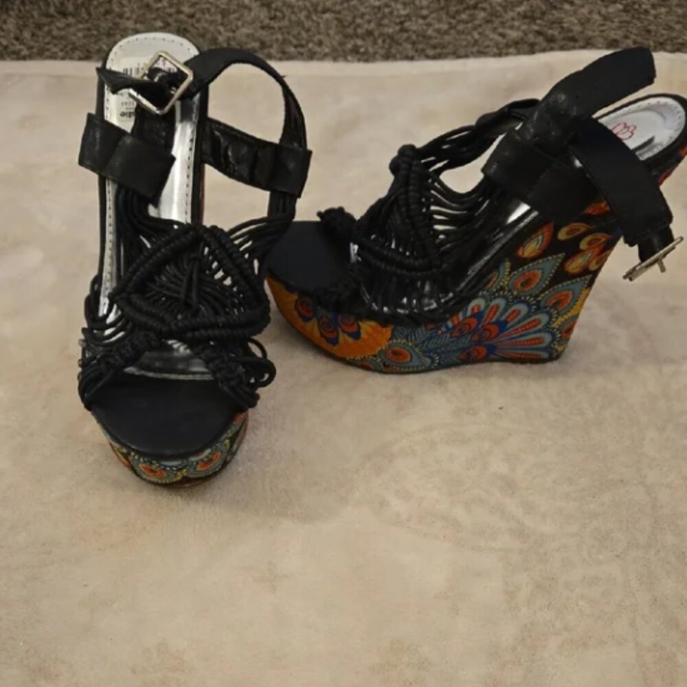 DbDk Fashion Black and Orange Sandal Wedges